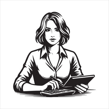 recommend clip art: Woman accountant using calculator vector illustration silhouette