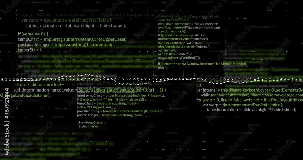 Poster animation of data processing over diagrams on black background