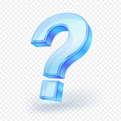 3D glass question mark symbol isolated on white background. Realistic vector illustration.