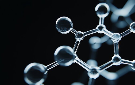 A transparent molecular structure suspended in a dark, atmospheric environment, illuminated by soft light, representing the beauty of atomic connections in chemistry and physics