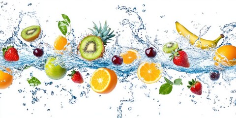 Fresh Fruit Splashing in Water