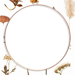 Round dried flower frame png in earth tone
