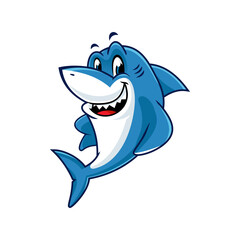 Cute cartoon shark smiling and looking friendly. Perfect for children's designs and illustrations.