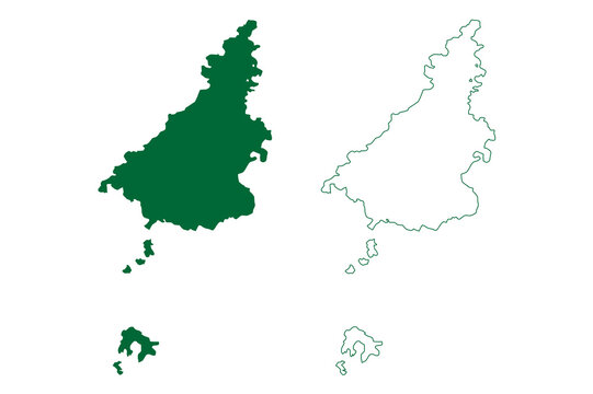 Datia district (Madhya Pradesh State, Gwalior division, Republic of India) map vector illustration, scribble sketch Datia map