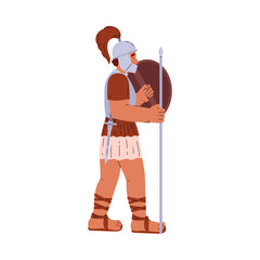 Vector illustration depicting a knight armed with a spear and shield on a white background