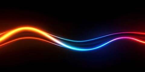 Dynamic and colorful neon wave lines in blue, orange, and pink on a black background