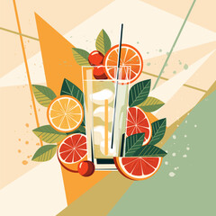 Cocktail Mai Tai Vektor Retro Illustration.
