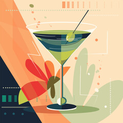 Cocktail Martini-Vektorgrafik in retro style
