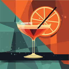 Cocktail negroni Vektor Retro Illustration