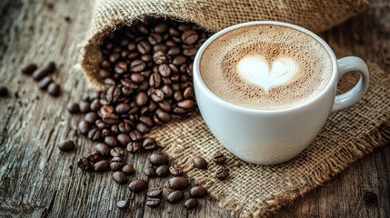 Cozy Cup of Aromatic Roasted Coffee with Latte Foam Design