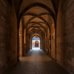 Obraz premium An arched hallway of the cathedral surrounding the central square