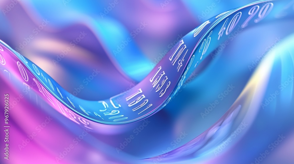 Poster fluid metallic wave of numbers in gradient background design for modern digital art