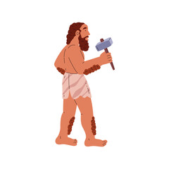 Fototapeta premium Caveman holding hammer vector illustration
