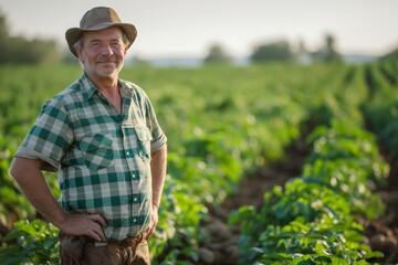 Fototapeta premium Portrait of a male gardener. Growing vegetables, berries and fruits. Agriculture. Industrial scale. Small business. Agronomist