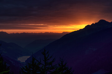 A red dawn over the Dolomites.