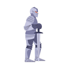 A vector illustration depicting a knight in iron armor armed with a sword