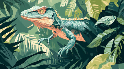 Dinosaur in the jungle. Basilisk. Illustration