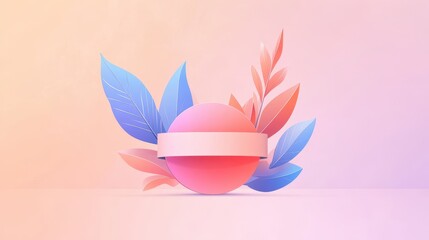 Fototapeta premium A colorful orb sits at the center, embraced by delicate pastel leaves in a calming, minimalist design