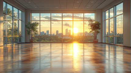 Fototapeta premium Empty office space with a stunning sunset view.