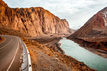 Road in the mountains. Mountains landscape