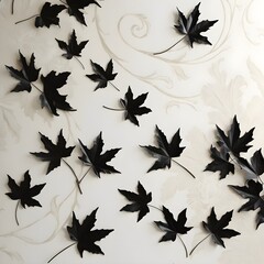 Black leaves on white background, floral pattern background wallpaper
