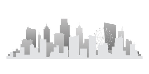 Obraz premium Gray silhouette cityscape png, transparent background