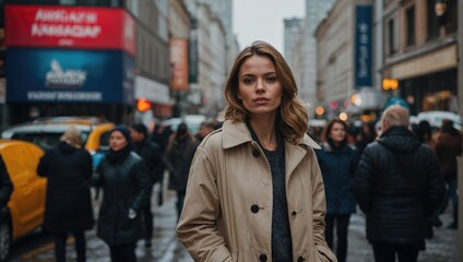 Fototapeta premium woman on a busy street