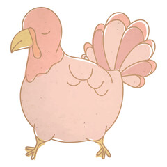 Png cute turkey walking doodle sticker, transparent background