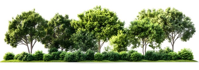 A row of lush green trees and bushes.