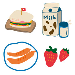 Cute food doodle sticker design element set