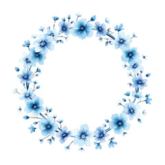 Wreaths, floral frames, watercolor flowers blue, Illustration hand painted. Isolated on white background. Perfectly for greeting card design., Floral frame with watercolor tropical leaves