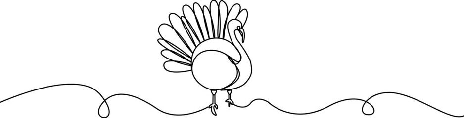 Thanksgiving turkey one continuous line drawing .Fall harvest line art. Happy Thanksgiving turkey .