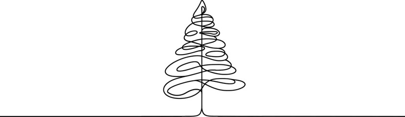 Christmas tree one line drawing.Merry Christmas decoration continuous line.Continuous line drawing of christmas tree with a star.	