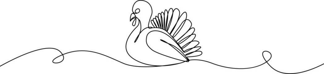 Thanksgiving turkey one continuous line drawing .Fall harvest line art. Happy Thanksgiving turkey .