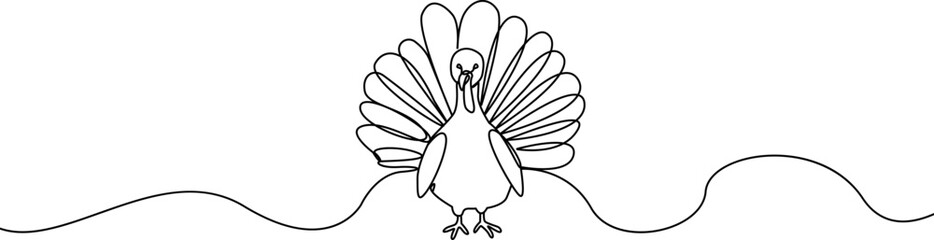 Thanksgiving turkey one continuous line drawing .Fall harvest line art. Happy Thanksgiving turkey .