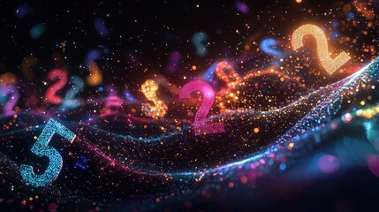 Obraz premium Futuristic Digital Wave of Floating Numbers in a Starry Night Sky for Tech Designs