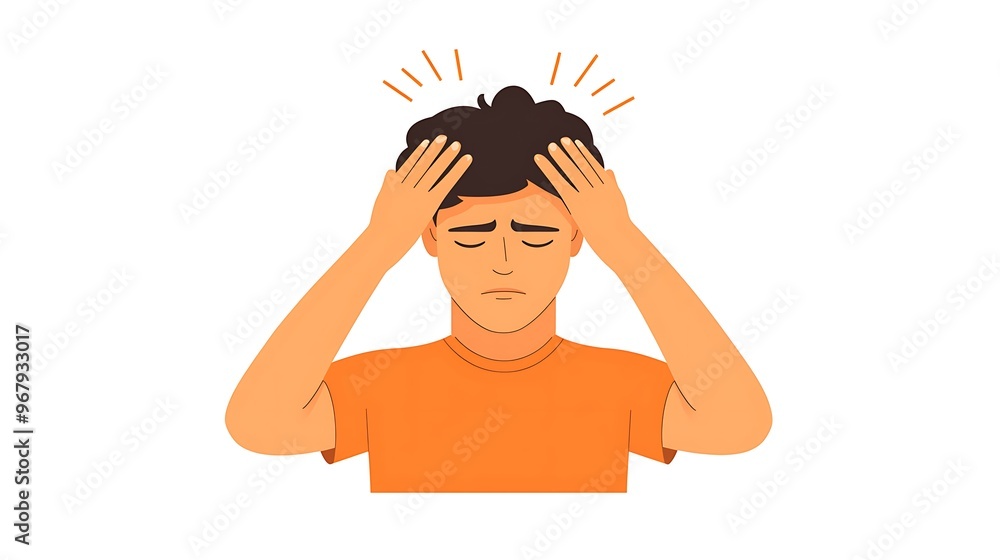 Poster digital vector icon of person with headache on white background in flat design style