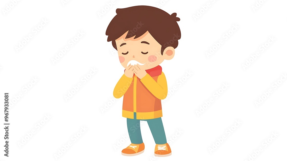 Aufkleber flat design vector graphic of child with cough for website icon on white background - simple 2d illu