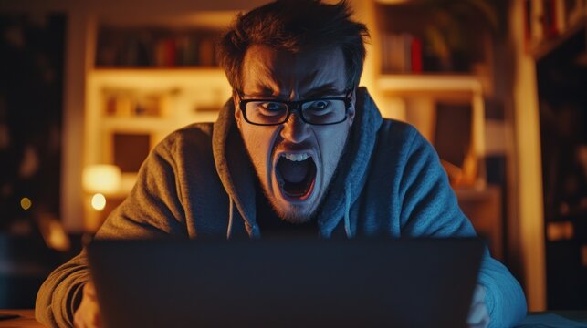 Man Shouting at a Laptop Screen