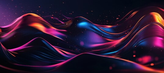 3D Abstract Background with Glowing Numbers and Metallic Wave Patterns for Digital Design