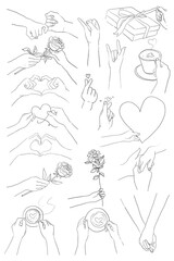 Romantic hand gestures png for Valentine’s day design elements set