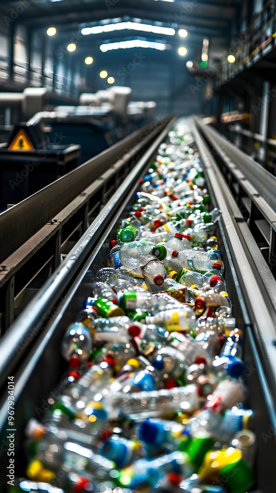Poster innovative recycling center with advanced sorting technology promoting efficient waste management