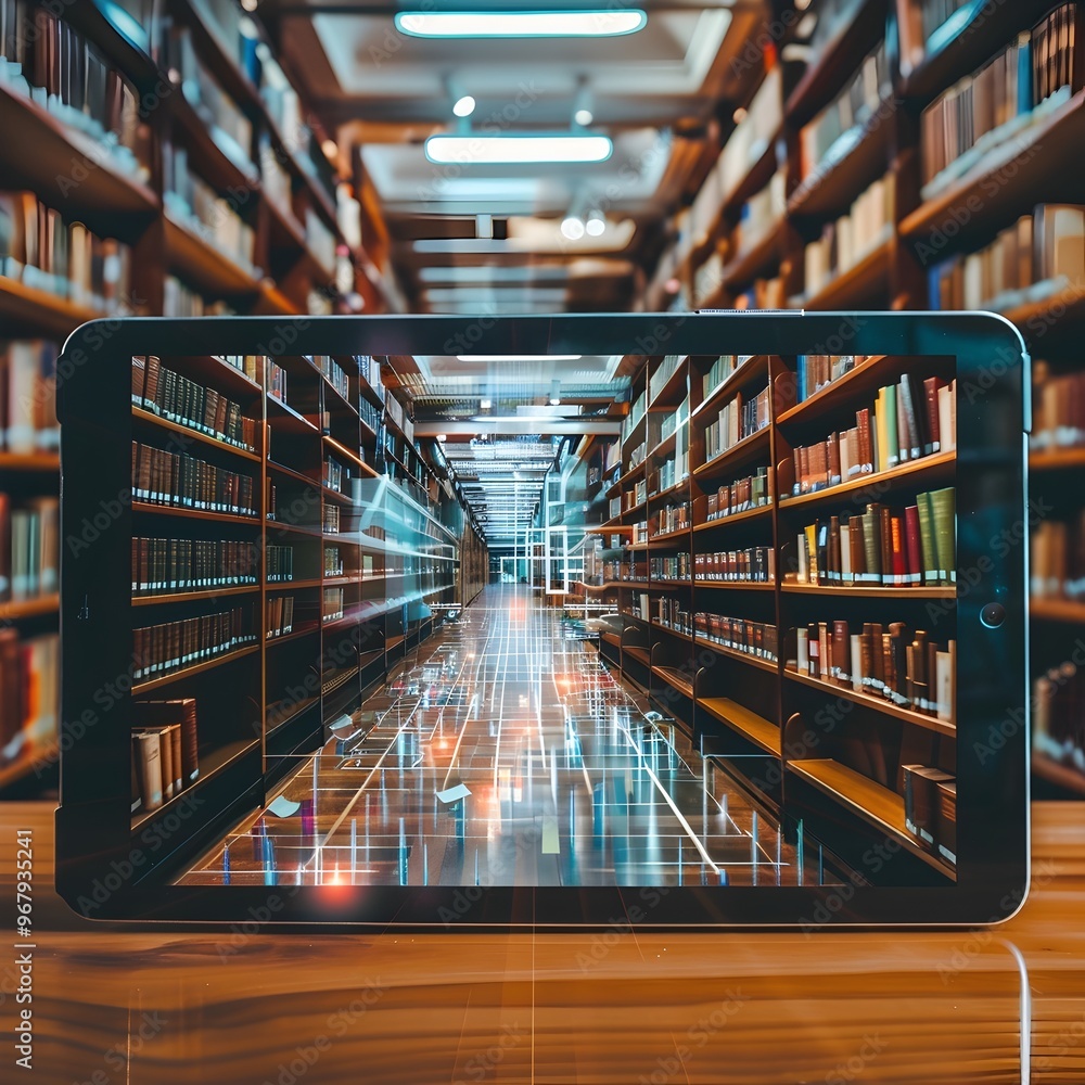 Aufkleber digital library access on tablet offering vast resources for remote education and learning
