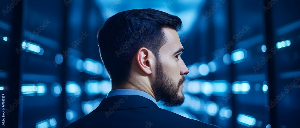 Poster cybersecurity analyst managing high volume of security alerts investigating false positives. concept