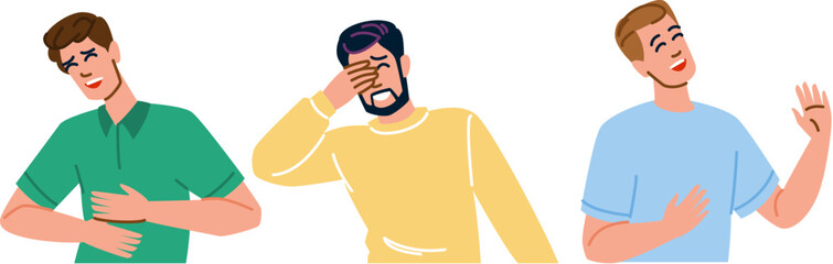 joy man laughing vector. chuckle giggle, guffaw mirth, happiness smile joy man laughing character. people flat cartoon illustration