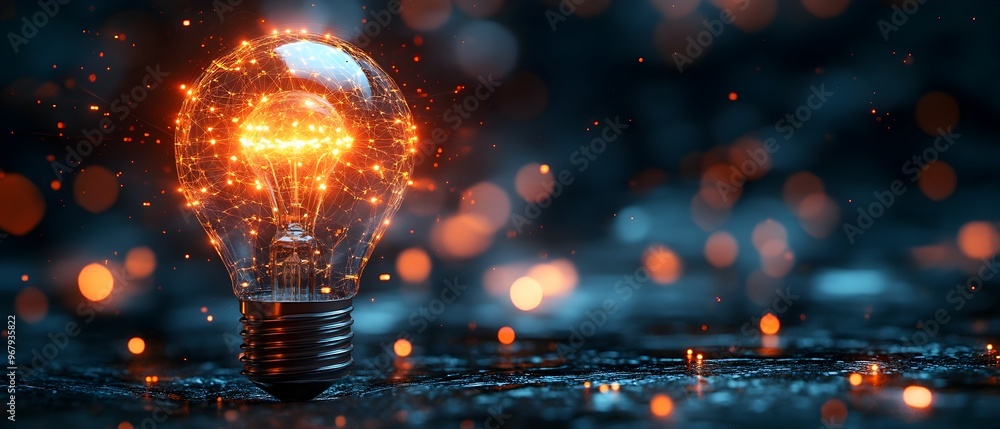 Aufkleber glowing lightbulb surrounded by sparkling lights representing the innovative and cost efficient stra