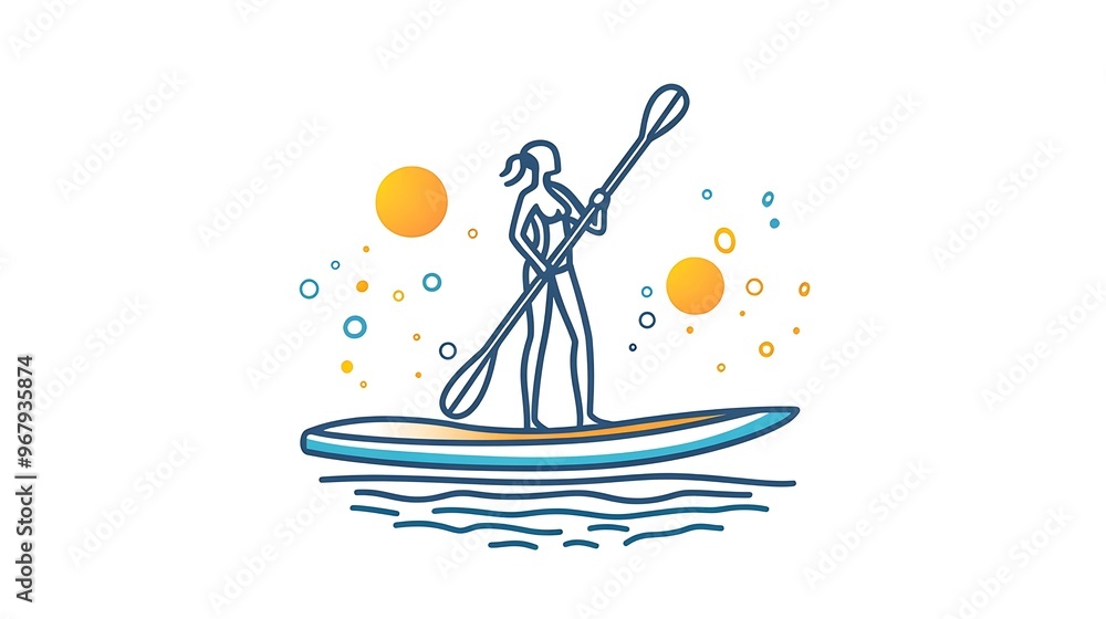 Aufkleber minimalist paddleboarding icon in linear vector style on white background - high resolution professi