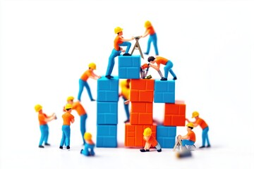 office workers building a good teamwork game concept