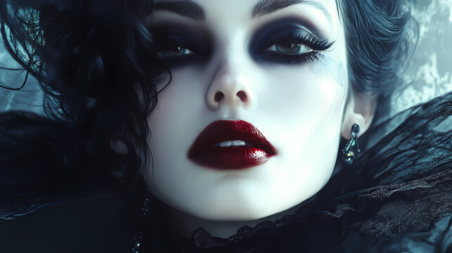 Fashion portrait of gothic vampire queen with beautiful dark makeup. generative ai. Vampire. Illustration