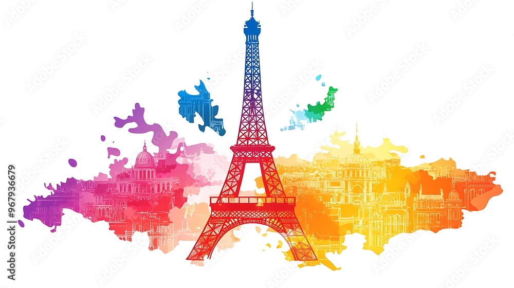 Poster elegant vector map of france with eiffel tower on white background - high resolution 2d design for l